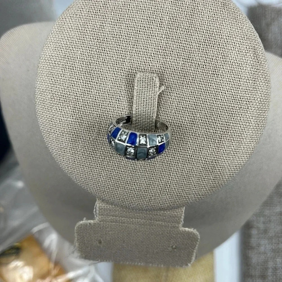 💍 Ross Simons Diamonique Blue Enamel Checkerboard Ring - Picture 6 of 16